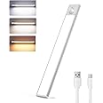 Motion Sensor Under Cabinet Lights, Rechargeable LED Closet Lights 3 Color Temps Dimmable, 11.8-inch Magnetic Wireless Under Counter Lights for Wardrobe Closets Cabinet Cupboard Hallway Stair (1 Pack)
