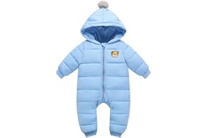 MINIZONE Baby Boys Snowsuits All in One Coat, Girls Hooded Overalls Winter Romper Jumpsuits Pramsuits Cotton Onesie Winter Jacket Outfits, Blue 9-12 Months