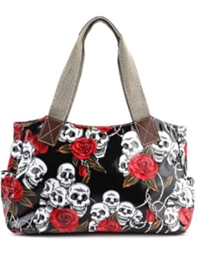 Anladia Fashion Damentasche Tragetasche Umhaegetasche Schultertasche Shopper wasserfest rosa Totenkopf