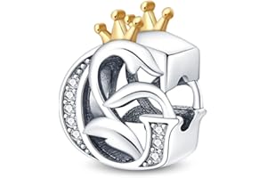 TINSLO Charme Pearl en forme de lettre de A à Z pour bracelet, En argent sterling 925, Compatible avec les bracelets et colliers Pandora, Compatible avec les bracelets européens pour femmes et filles