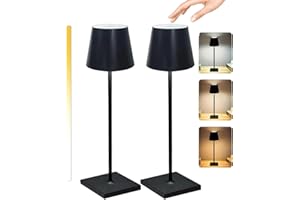 Cakkone Akku Tischleuchte 2 Stück, Led Tischleuchte Kabellos 3 Farbtemperatur, Einstellbare Helligkeit, Tischlampe Kabellos Touch Dimmbar, Tischlampe Akku Für Esstisch Schlafzimmer Hotel (Schwarz)