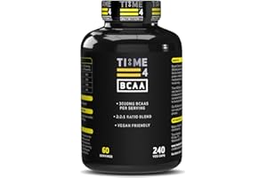 TIME 4 NUTRITION Time 4 BCAA - 240 Capsules High Strength Branched Chain Amino Acids Made by Fermentation Process - Muscle Growth, Tissue Repairing & Energy Production Vegan BCAA Capsules Not BCAA Amino Acids Tablets