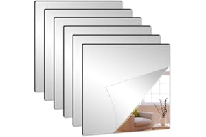 QOMJUFA 6 pièces Miroir mural en acrylique autocollant, Montage mural, Miroir mural carré, 15 x 15cm