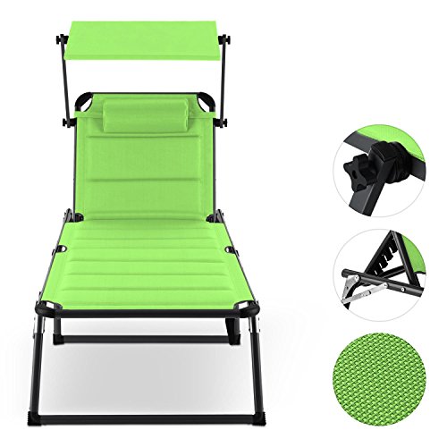 Blumfeldt Amalfi Juicy Lime Gartenliege Sonnenliege 2er-Set(Sonnendach, 5-Stufig verstellbare Rückenlehne, witterungsbeständig , Polyestergewebe, Schaumstoff-Polsterung) grün - 