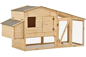 Festnight Pollaio in Legno Massello di Pino Gabbia per Polli da Esterno 178x67x92 cm Pollaio Gabbia per Galline da Esterno con Zona di Corsa e Nido