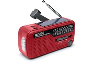 MUSE Portable Solar Radio, Crank Radio with Rechargeable Battery and Power Bank Function, LED Torch & Reading Light, for Camping Ourdoor, MH-07 Red, Red