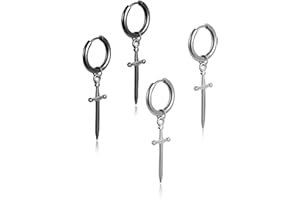 XENQITO 2 Paires Boucles d'oreilles Croix Boucle d'oreille Croix Boucle d'oreille Homme Acier Inoxydable Boucles d'Oreilles Créoles Boucles d'Oreilles Piercing Cartilage Boucles D'oreilles Ensemble