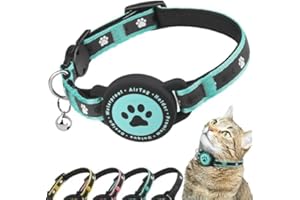 JIARUI Airtag Cat Collar Breakaway, Reflective Kitten Collar with Apple Air Tag Holder and Bell, Comfortable Padding, Adjustable, Durable, Fits for Cats