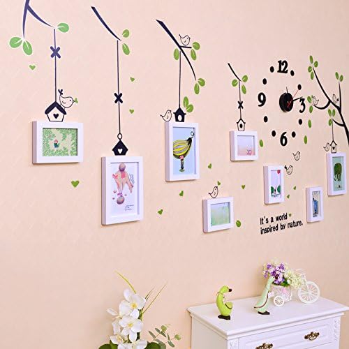 Paintsh Wood Photo Wall Creative Watch Bird Wall Stickers Photo Wall Combination Photo Frame Wall, White