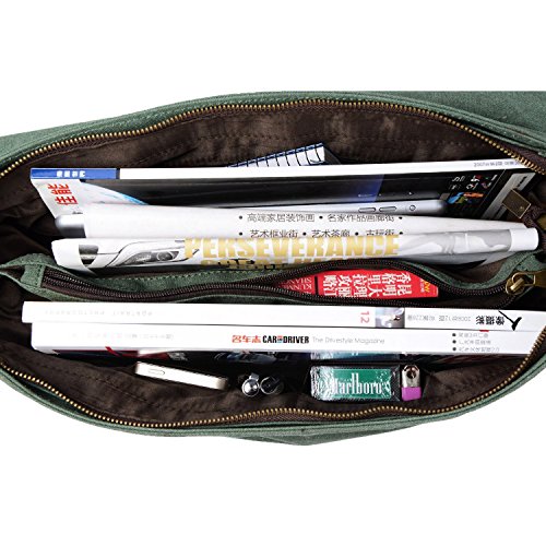 S-ZONE Unisex Vintage Canvas Leder Umhängetasche Schultertasche Laptoptasche Messenger Bag ideal für Studium Büro oder Freizeit Outdoor - 6