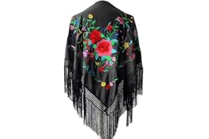 LA SENORITA La Señorita Foulard cintura chale manton de manila Flamenco di danza nero fiori colorati triangolo