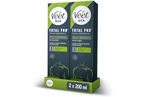 Veet Men Crema Depilatoria Uomo Petto e Corpo per Pelli Normali, Dermatologicamente Testata, Efficace Dopo 5 Minuti, 400 ml (2x200ml)
