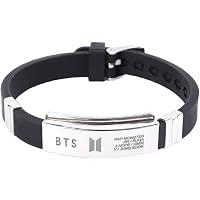 Yellow Chimes Kpop BTS Exquisite Signature Printing Stainless Steel Silicon Wristband Unisex Bracelet for Girls and Boys…