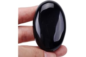 Lovionus89 Schwarzer Obsidian Sorgensteine,Natürliche Oval Palme Tasche Heilkristall Massage Spa Energiestein