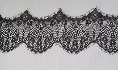 Craftuneed eyelash style floral black lace trim soft black cotton lace trimming Per Yard 90cm FREE UK PP Fast Dispatch (L6b)