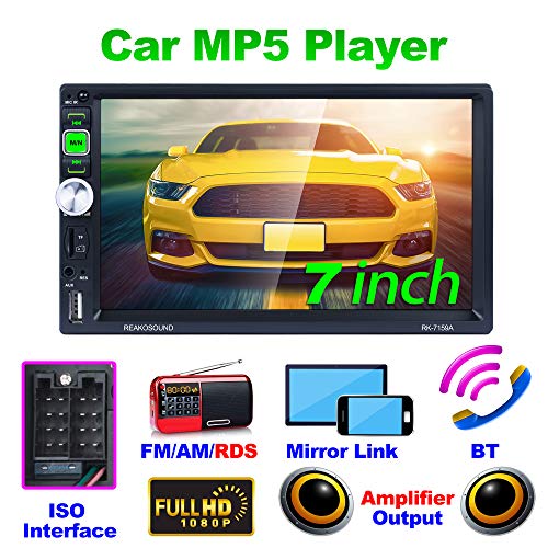REAKOSOUND 7 pulgadas de pantalla táctil capacitiva Doble Din Car Audio estéreo Video MP5 Reproductor Radio para coche con Bluetooth, control del volante