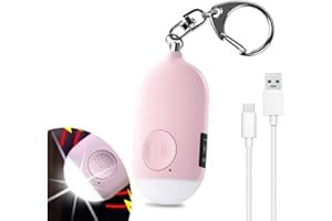 Shackcom Persönlicher Alarm 130dB USB Wiederaufladbar Taschenalarm mit LED Taschenlampe Funktion Wasserdicht Selbstverteidigung Sirene für Persönliche Sicherheit Frauen,Kinder,Senioren-Rosa