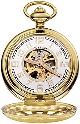 Wollways Gold Mechanical Hand Wind Pocket Watch Engraved Arabic Numerals