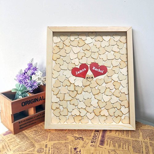 Hochzeitsgästebuch, personalisierbar, Holz-Herzen, Hochzeitsgeschenk, Decor, personalisierbar mit Namen des Brautpaars und Hochzeitsdatum