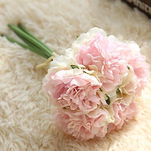 HUAYIFANGSingle Silk Cloth Simulation Peony Bouquet Living Room Table Decoration,Pink Green