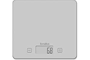 Terraillon Kitchen Scales, Tare, Liquid Conversions, Ultra-Fine, 5 kg Capacity, T1040, Silver Plated, 20 x 18.3 x 1.6 cm