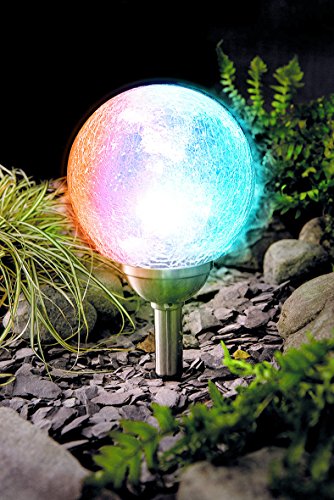 XXL Kugelleuchte Solar 12 cm Durchmesser massives Glas in Kristall Optik und LED Solarleuchte Edelstahl Echtglas Solar Lampe 12cm Kugel 2 LEDs Kristall Solarleuchte Garten Edelstahl Crackle Glas 2 LED weiß oder Farbwechsel - 5
