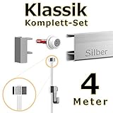 bilderschienen wandmontage 4m Bilderschienen Komplett Set inkl. 2 Bilderschienen aus Aluminium in 2m Länge, Seile mit Gleiter, Bilderhaken, Montagesets, Schienenverbinder, Endkappen