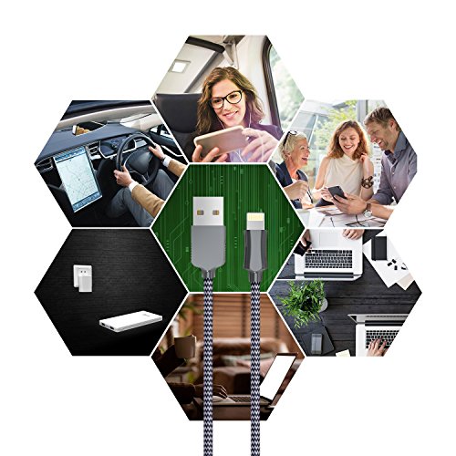 Zeuste Nylon Kabel 1.5m iPhone Ladekabel Verbindungskabel Lightning haltbar Datenkabel für Apple iPhone 6 Plus/6 /5/5S/6s iPad 4 iPad Mini/Air Arbeitet mit neuesten iOS-Update (GRAU) - 2