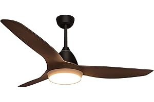 GLITI Ventilatori da soffitto con luci e telecomando, Ventilatori da soffitto con lampada bianche, 52'' silenzioso ventilatore da soffitto con 3 pale ventole ABS, LED Fan Light, 3 velocità, temporizzazione