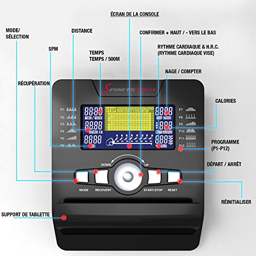 Sportstech 2in1 rameur Professionnel Pliable RSX600 - Marque Allemande de qualité - Vidéo Events et système de freinage magnétique multijoueur APP & 16 programmes d'entraînement, Mode compétition