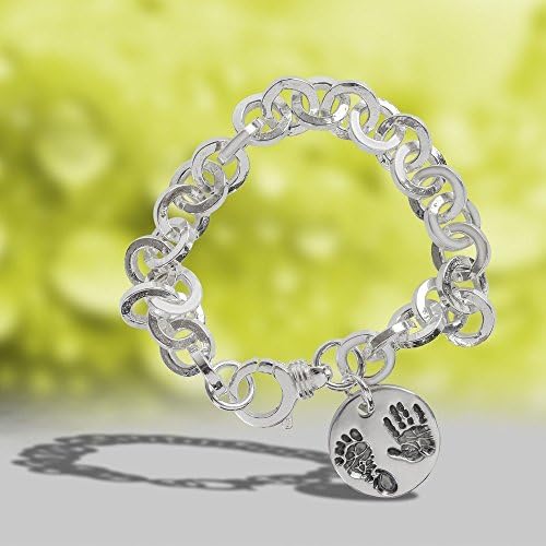 Chunky Link Bracelet Jewellery with Personalised Charm with Yours or Your Own Child's Handprint and Footprint Impressions