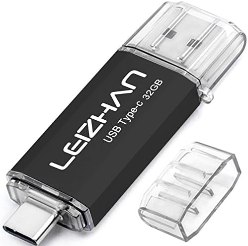 LEIZHAN Type C USB Flash Drive 32GB OTG(On the Go) U Disk 2 in 1 USB 3.0 & Type-C Flash Drive Pen Drive For Type-C Android Smart Phone and For MacBook Device - Black