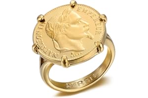 BOBIJOO Jewelry - Bague Napoléon Griffée Sertie Pièce 20 Francs Louis Or Plaqué