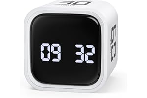 ORIA Pomodoro timer cyfrowy Cube z czujnikiem grawitacji, możliwość ponownego ładowania, wyświetlacz LED, alarm głośności do gotowania, pracy, nauki, uprawiania sportu, biały