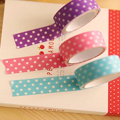 Sannysis   8pcs DIY encaje satinado cinta decorativa  Cinta de dibujos animados etiqueta de papel Dots