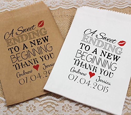 Made by Mika Personalised Wedding Sweet Bags A SWEET ENDING Candy Cart Wedding Favours Confetti Engagement (150, White)