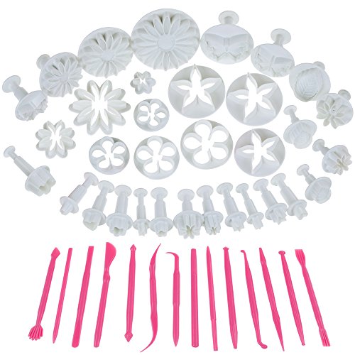 Rovtop 47-teilige Set Fondant Ausstecher Ausstechformen Auswerfer Stempel Tortendeko insgesamt 14-teilige Blumenmodellierungswerkzeuge und 13-teilige Ausstechformen Auswerfer