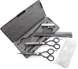Haryali London Black Hairdressers Professional 6 Inch Hairdressing Barber Scissors Set Texturing Thinning Hair Cutting Shears, Comb, Oil Bottle, Cloth and Hair Clipper Comes in Black Case