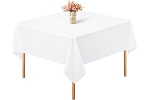 Teruntrue 1 Pack White Polyester Tablecloth for Small Square Table,52 x 52 inch Polyester Fabric Table Cloth Wrinkle Resistant Washable Table Cover,for Wedding,Birthday,Party,Banquets Decorate