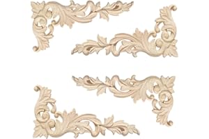 Gativs Holzornamente für Möbel - 4 Stück Geschnitzt Corner Ornament Holzschnitzerei Applikation Möbel Appliques Ecke Onlay, 20 x 10 cm