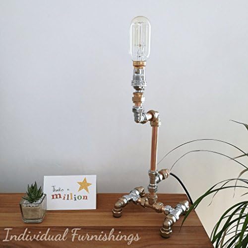 Copper &amp; Chrome Industrial Table Lamp - "Flamingo Mixed Metal "