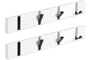 ANVODE 2 Stück Bambus Garderobenhaken, Garderobe Kleiderhaken Faltbare Garderobenleiste mit 4 Haken für Jacken, Mäntel, Hüte, Schals, Handtaschen, Weiß