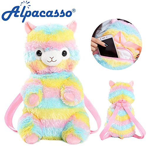 Preisvergleich Produktbild Alpacasso-Plüsch-Regenbogen-Alpaka-S... für Mädchen, nette Alpaka-Plüschtier-Reise-Rucksack.