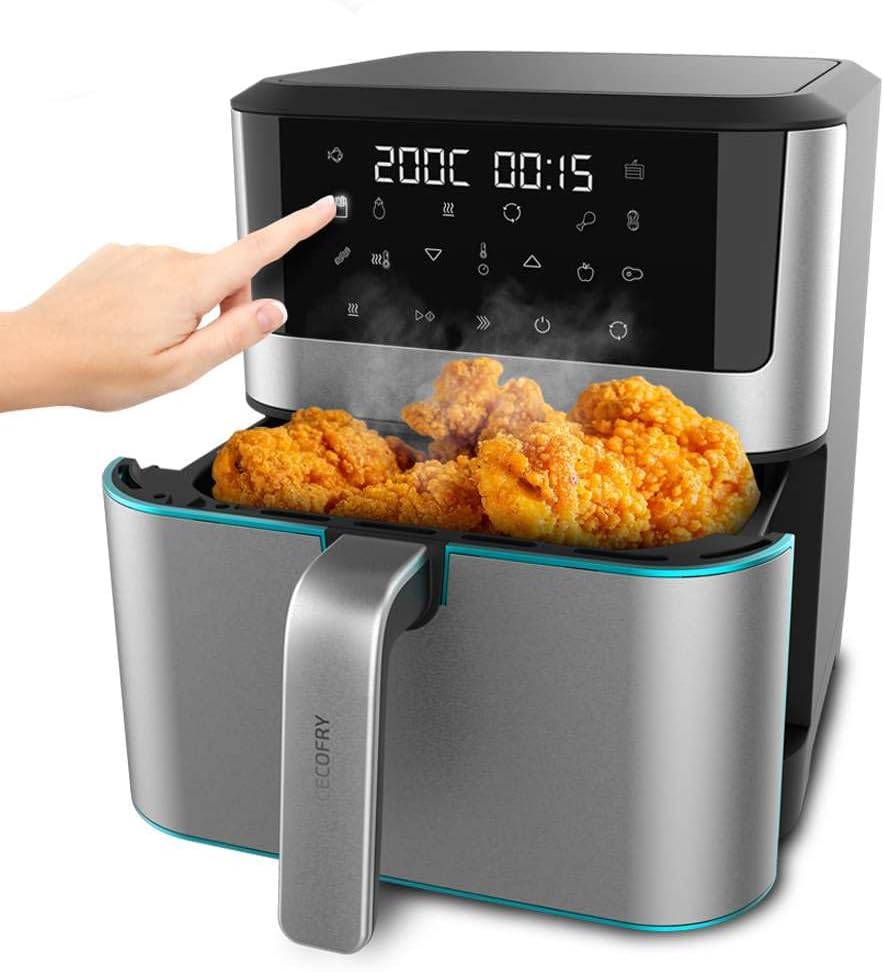 Cecotec Freidora de Aire sin Aceite de 8 L Cecofry Supreme 8000 Air Fryer. 1800 W, Panel Táctil, 30º-200 ºC, 10 Modos Preconfigurados, Pre-heat, Alerta, Acabados en Acero Inoxidable