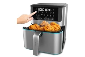 Cecotec Freidora de Aire sin Aceite de 8 L Cecofry Supreme 8000 Air Fryer. 1800 W, Panel Táctil, 30º-200 ºC, 10 Modos Preconfigurados, Pre-heat, Alerta, Acabados en Acero Inoxidable