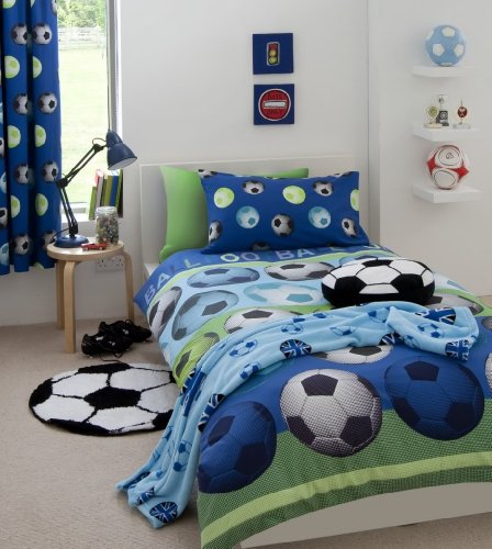 Football Double Duvet Cover & Pillowcase Bed Set Blue by Catherine Lansfield
