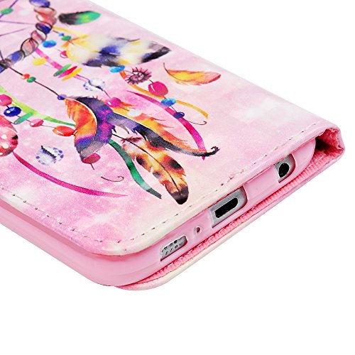 Lanveni S6 Hülle, Handyhülle für Flip Case Cover PU Lederhülle Schutzhülle Magnetverschluss Ledertasche mit Stander Function Brieftasche Card Slot Handy Tasche mit Feder-Windspiele Cover Design für Samsung Galaxy S6 + 1 x Stylus Stift + 1 x Staubdichte Stecker - 7