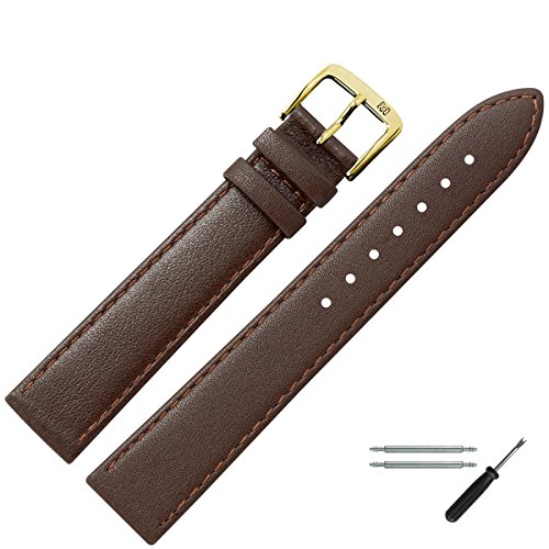 Uhrenarmband 18mm Leder braun, feines echtes Rindleder - Marburger Uhrband inkl. Federstege & Werkzeug - passend zu flachen Uhren - Marburger Uhrenarmbänder seit 1945 - dunkelbraun / gold Uhrenarmband 18mm Leder braun, feines echtes Rindleder - Marburger Uhrband inkl. Federstege & Werkzeug - passend zu flachen Uhren - Marburger Uhrenarmbänder seit 1945 - dunkelbraun / gold