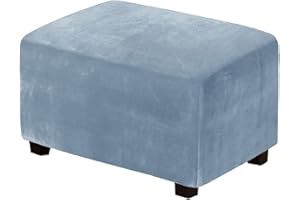 XGANGM Velvet Ottoman Covers Rectangle XL Large Stretch Ottoman Slipcover Extra Large/Small/Medium Footstool Slipcover Pouffe Cover Furniture Protector for Sofa Storage,grey blue,M