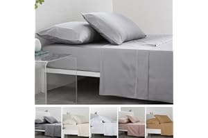 COTTON ARTean Juego de sábanas 150x190/200 Saten algodón Egipcio 300 Hilos LEUNA gris perla 4 piezas: Encimera, 2 Fundas de Almohada, Bajera Ajustable